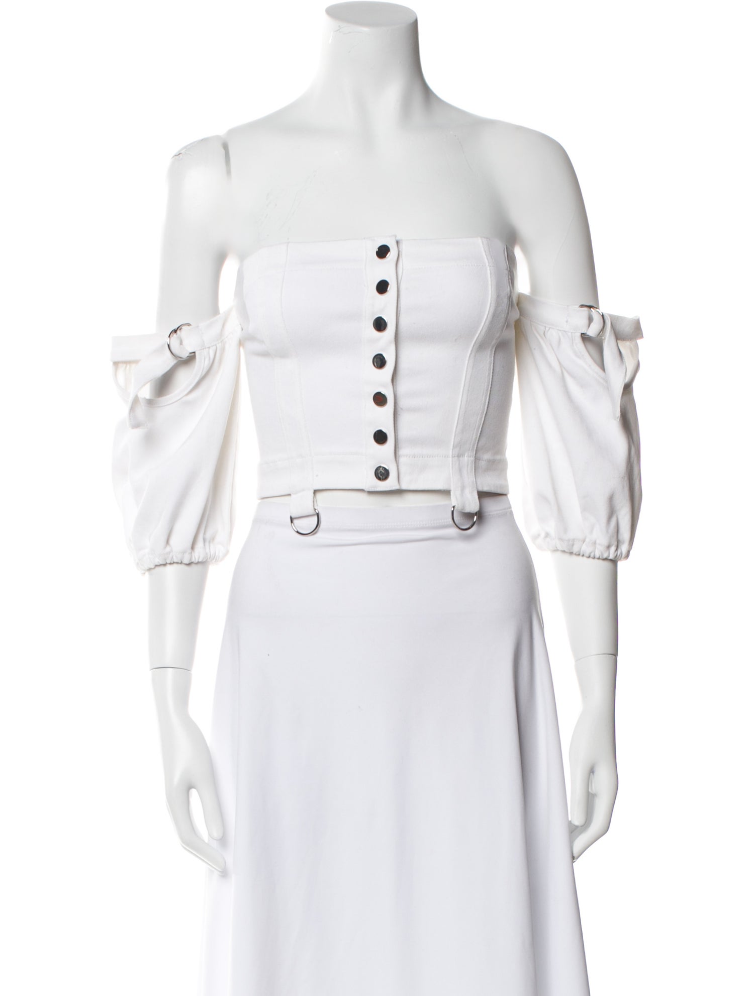 For Love & Lemons Square Neckline Three-Quarter Sleeve Crop Top