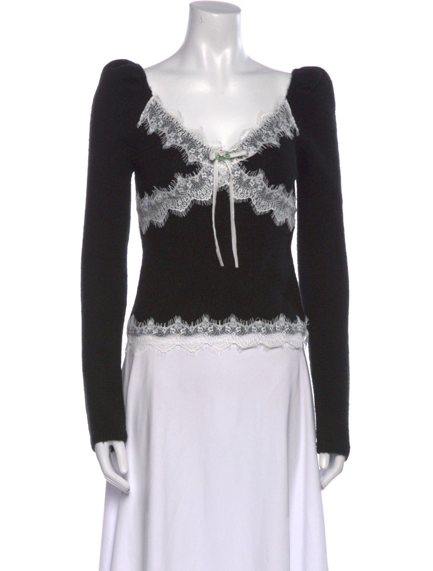 For Love & Lemons Lace Pattern V-Neck Crop Top