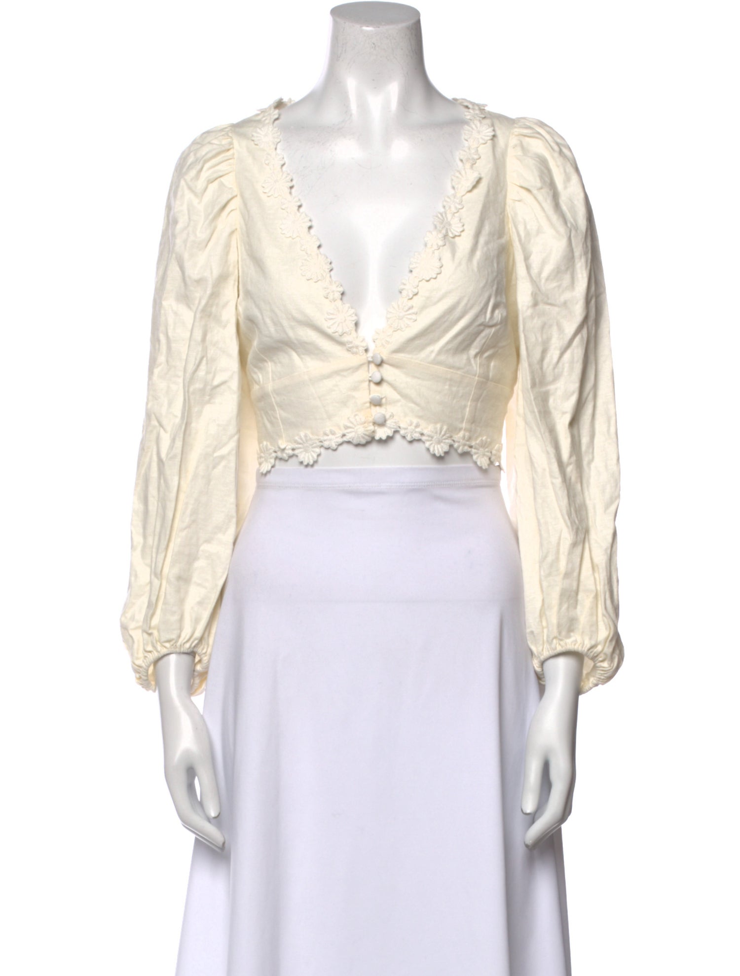 For Love & Lemons V-Neck Three-Quarter Sleeve Crop Top