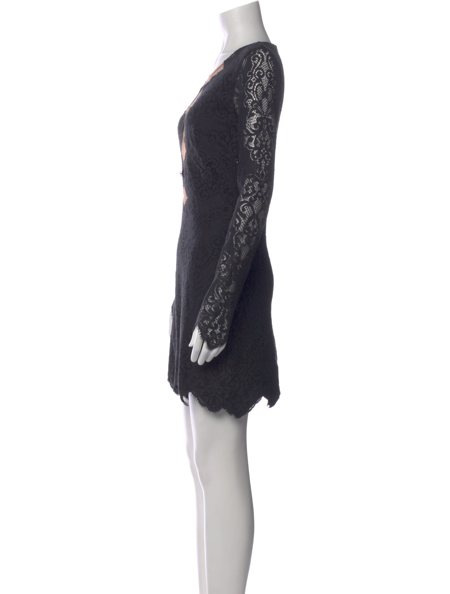 for love and lemons black long sleeve dress For Love & Lemons Waverly Lace Mini Dress in Black
