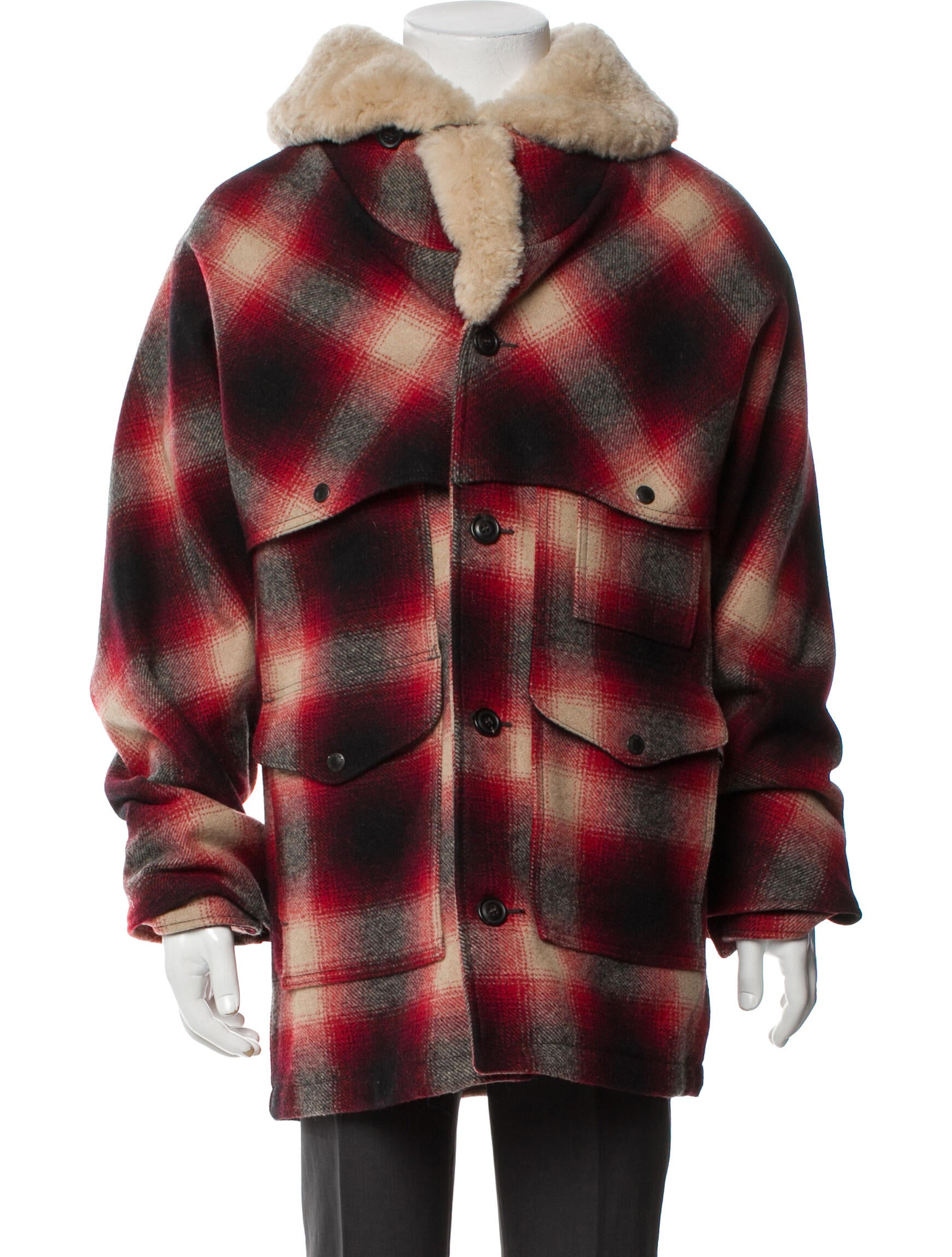 Filson Wool Plaid Print Puffer Coat