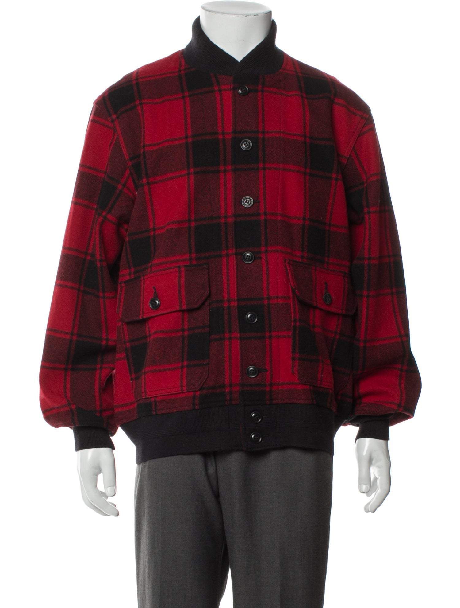 Filson Wool Plaid Print Bomber Jacket