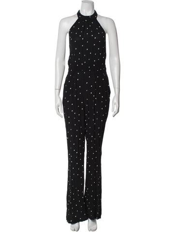 Pre-owned Flynn Skye Printed Mock Neck Jumpsuit In Gray
