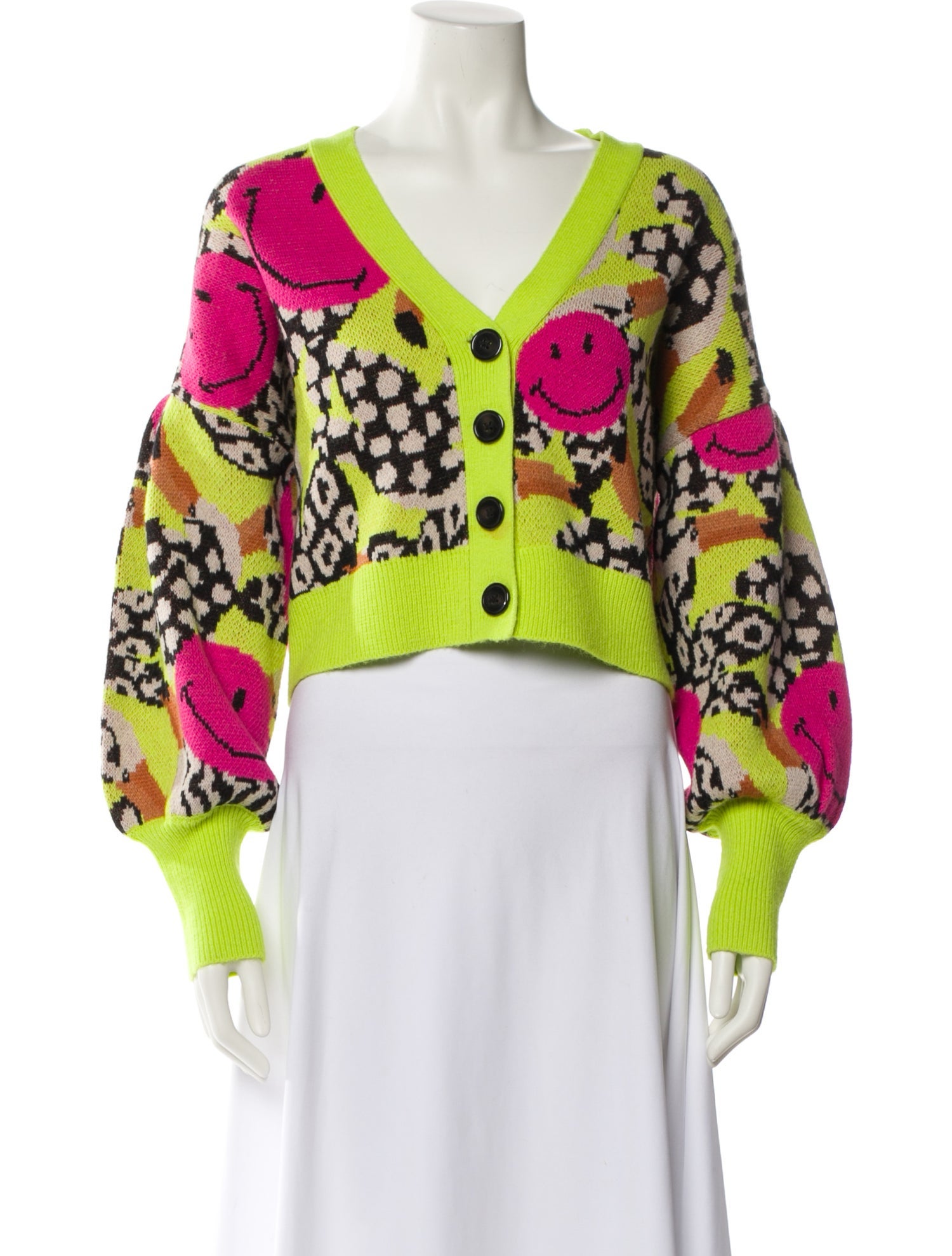 Farm Rio x Smiley Floral Print V-Neck Sweater