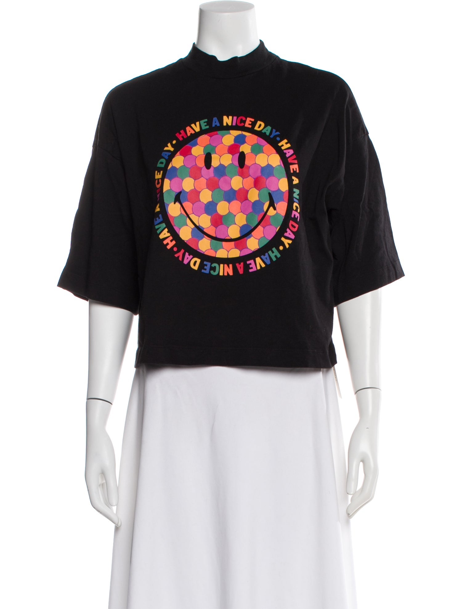 Farm Rio x Smiley Graphic Print Mock Neck Crop Top