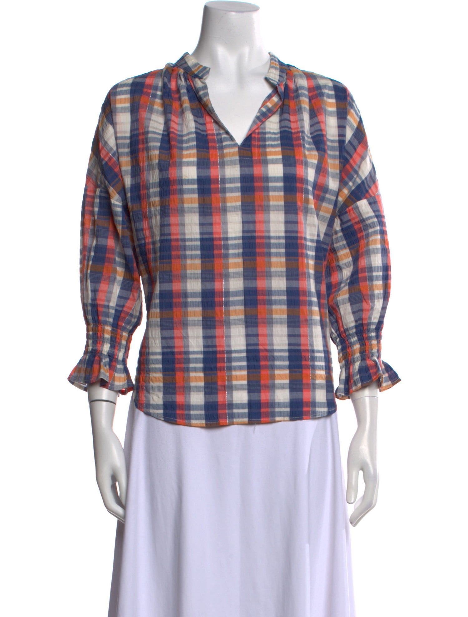 Finley Plaid Print V-Neck Button-Up Top