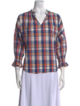 Finley Plaid Print V-Neck Button-Up Top