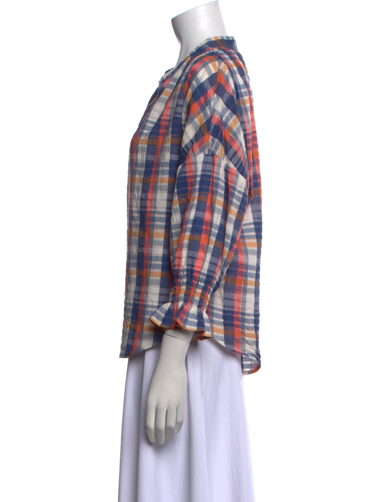 Finley Plaid Print V-Neck Button-Up Top