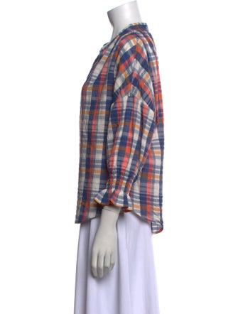 Finley Plaid Print V-Neck Button-Up Top