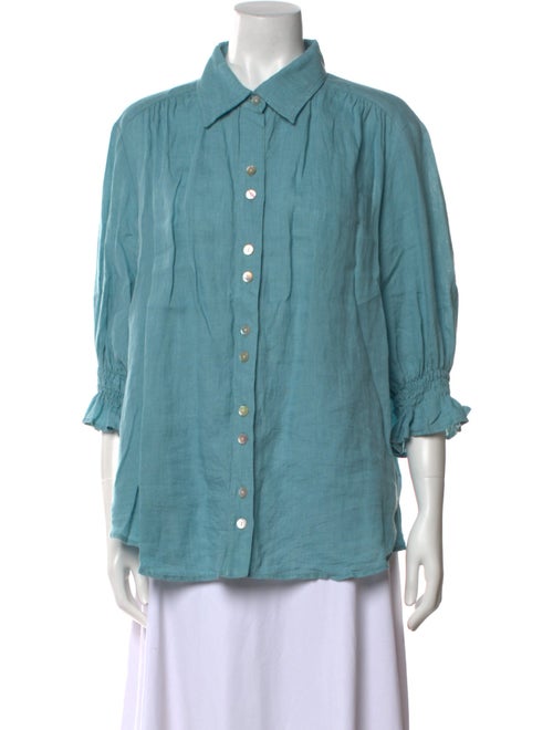 Finley Linen Three-Quarter Sleeve Button-Up Top