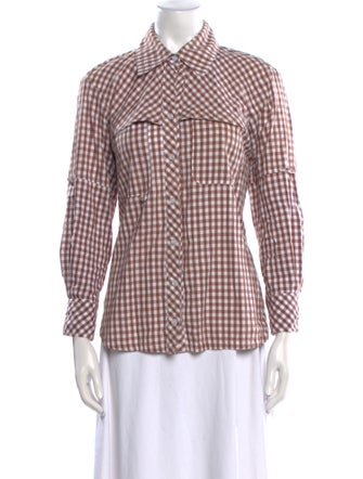 Finley Plaid Print Three-Quarter Sleeve Button-Up Top