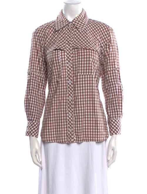 Finley Plaid Print Three-Quarter Sleeve Button-Up Top