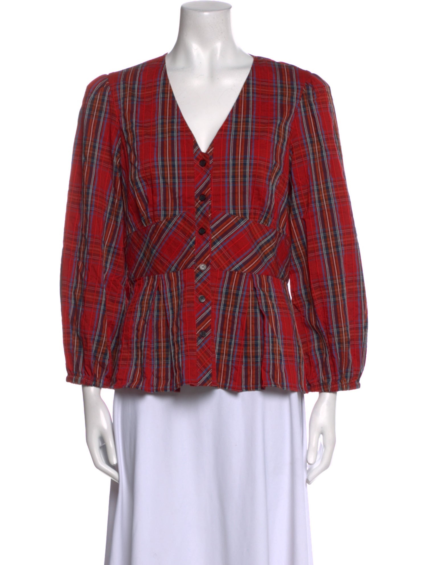 Finley Plaid Print V-Neck Blouse