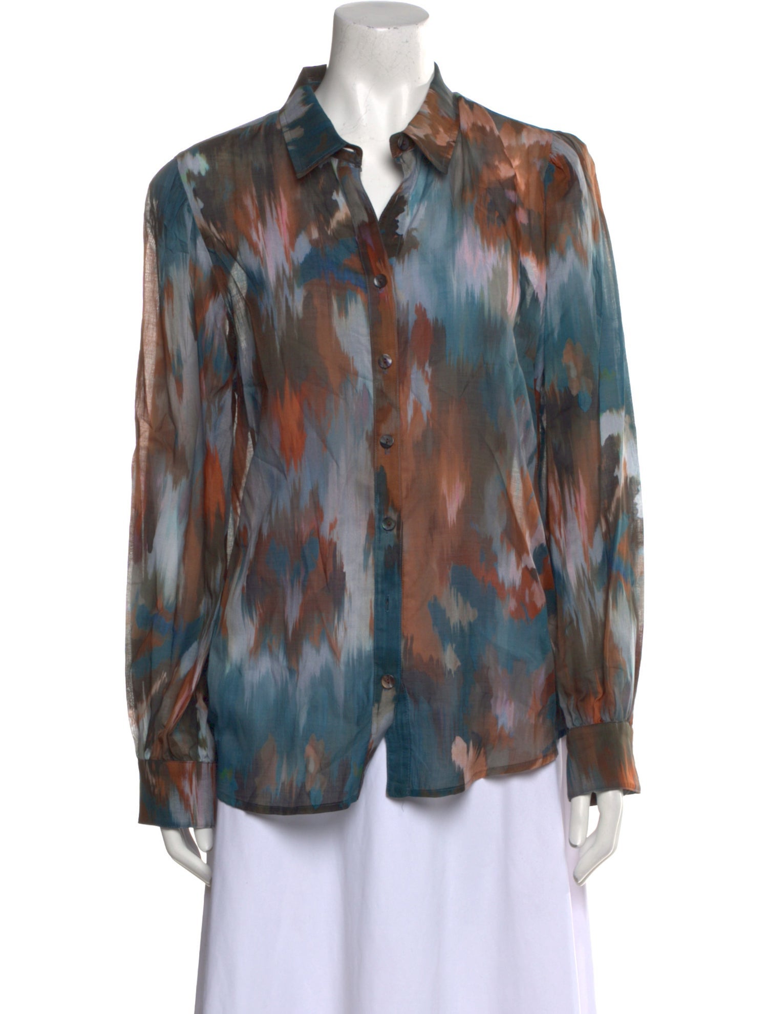 Finley Printed Long Sleeve Button-Up Top w/ Tags