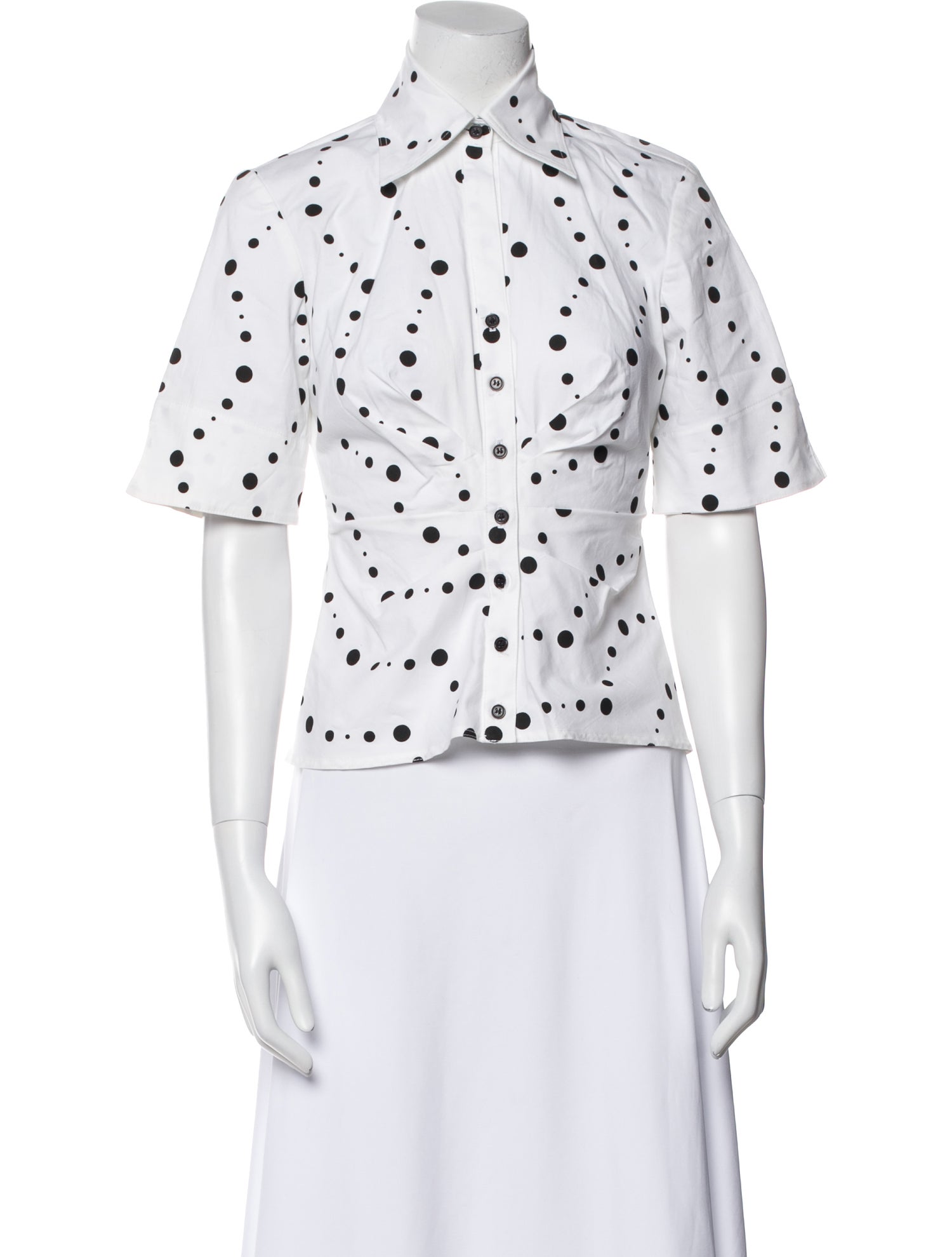 Finley Polka Dot Print Mock Neck Button-Up Top