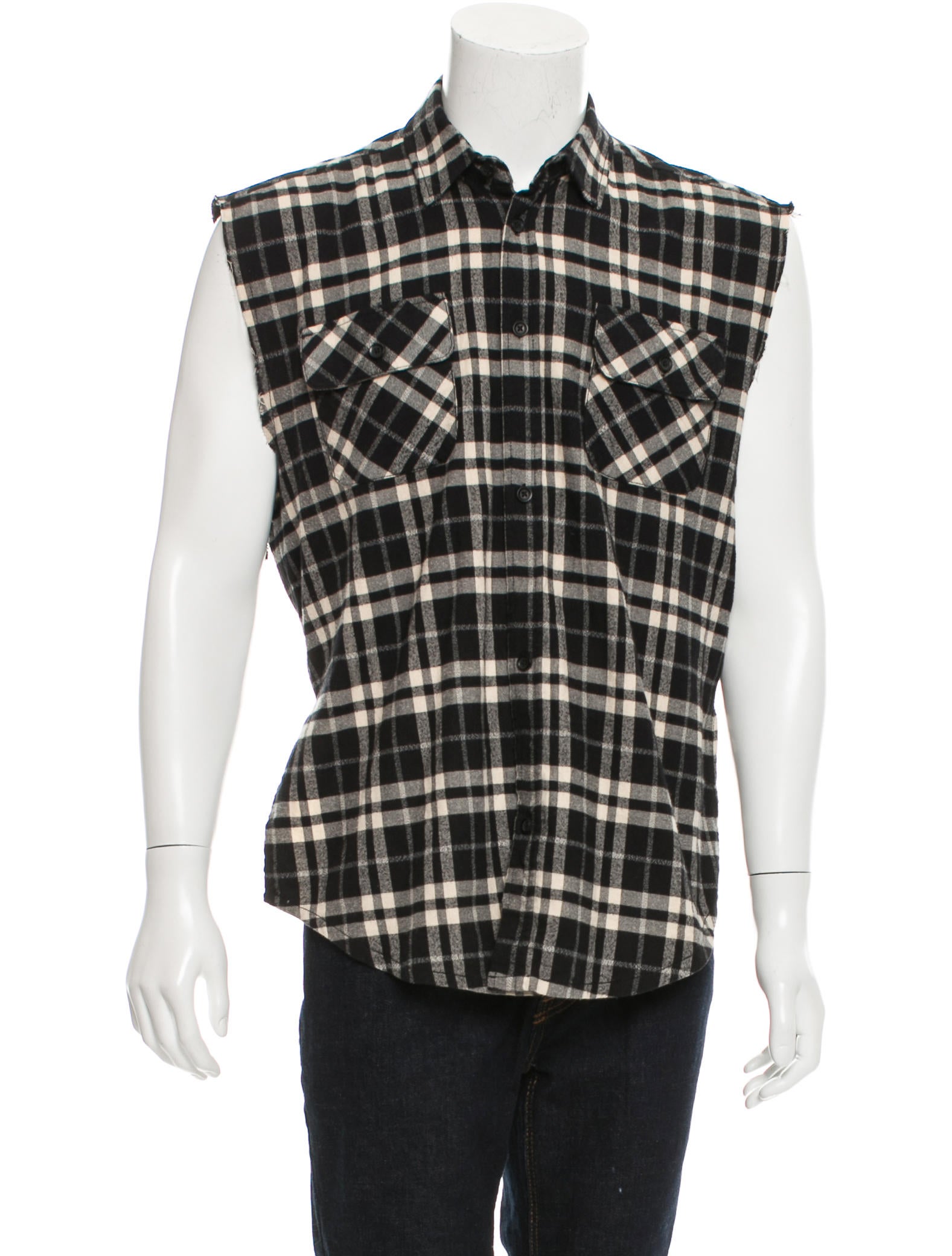 FOG Fear Of God Sleeveless Plaid Flannel Shirt - Black Casual 