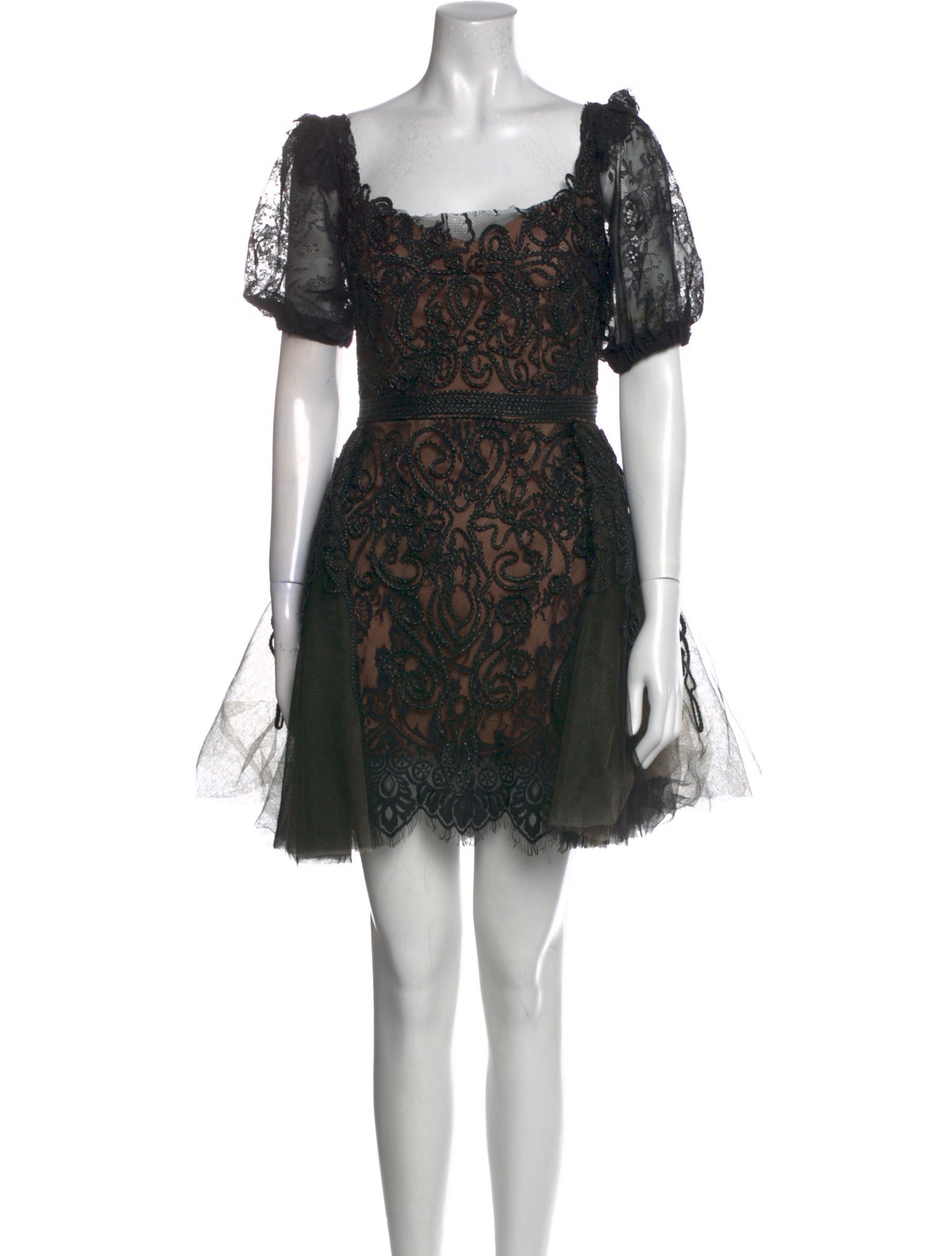 FOUD SARKIS Lace Pattern Mini Dress