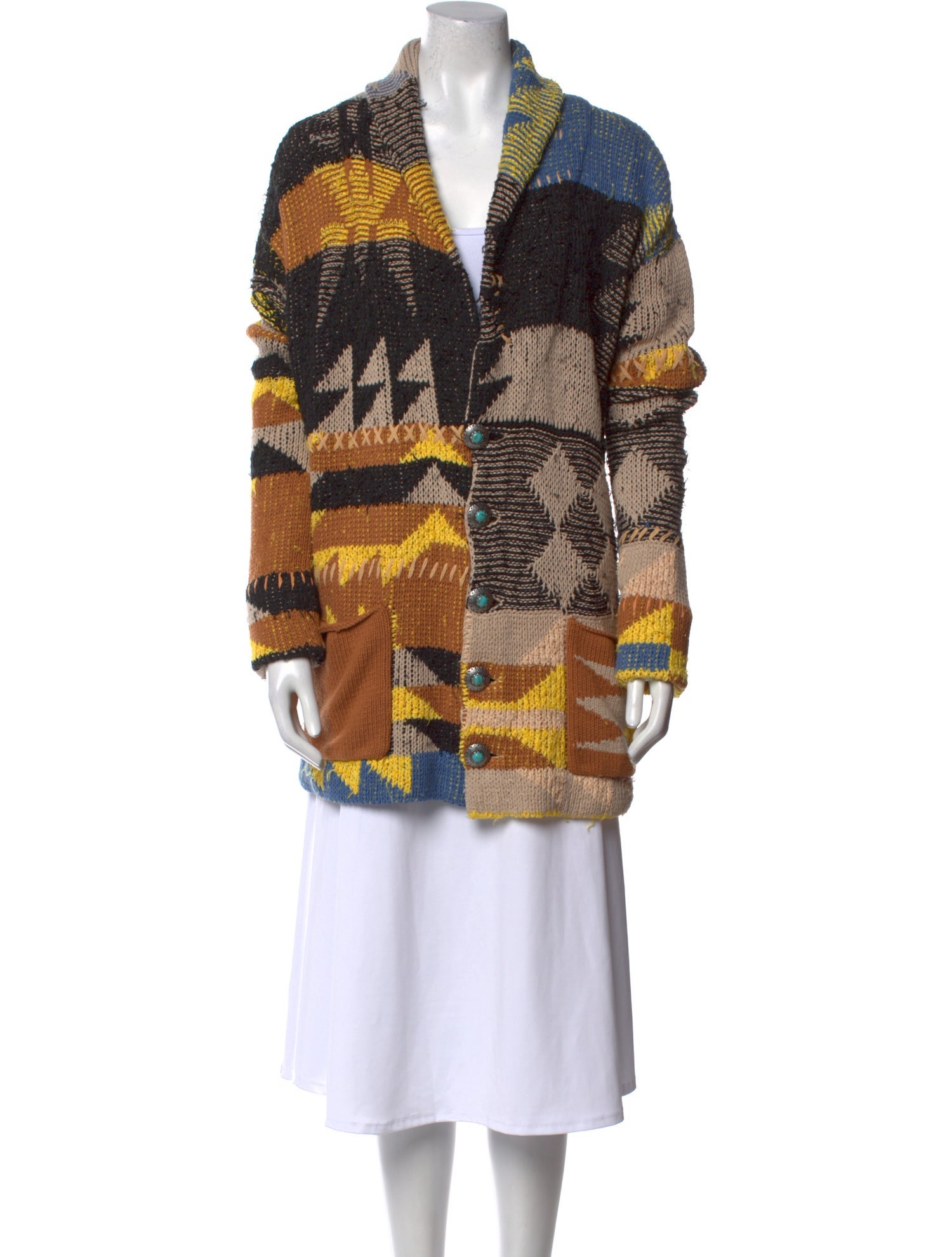 Fortela Colorblock Pattern V-Neck Sweater