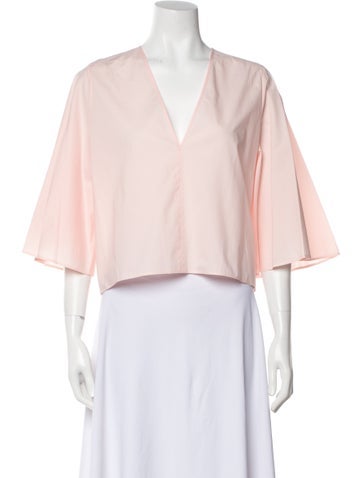 Forte Tops V-Neck Three-Quarter Sleeve Crop Top L