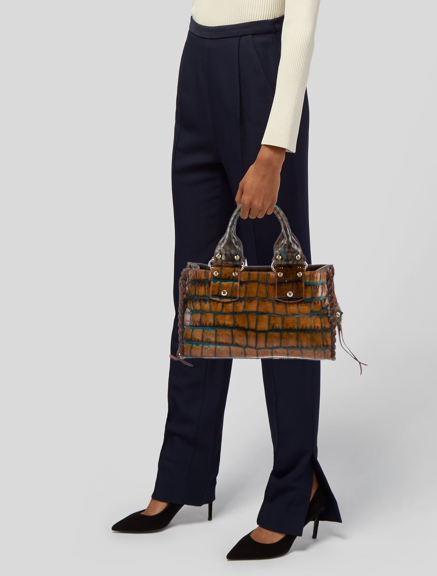 FRANCESCO BIASIA レザーバッグ　スエード　異素材 Francesco Biasia Leather Woven Shoulder Bag - Brown Shoulder
