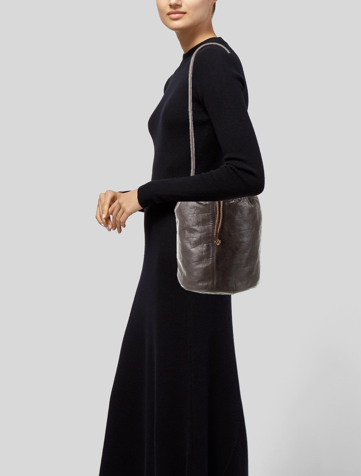 Falor Patent Leather Drawstring Shoulder Bag Brown Shoulder Bags