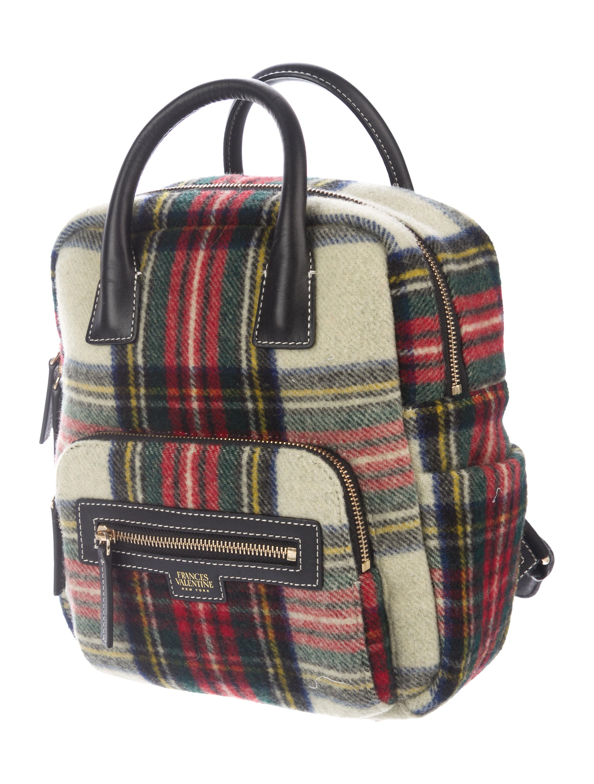 Frances Valentine Leather Trim Plaid Wool Backpack w/ Tags  display picture 3