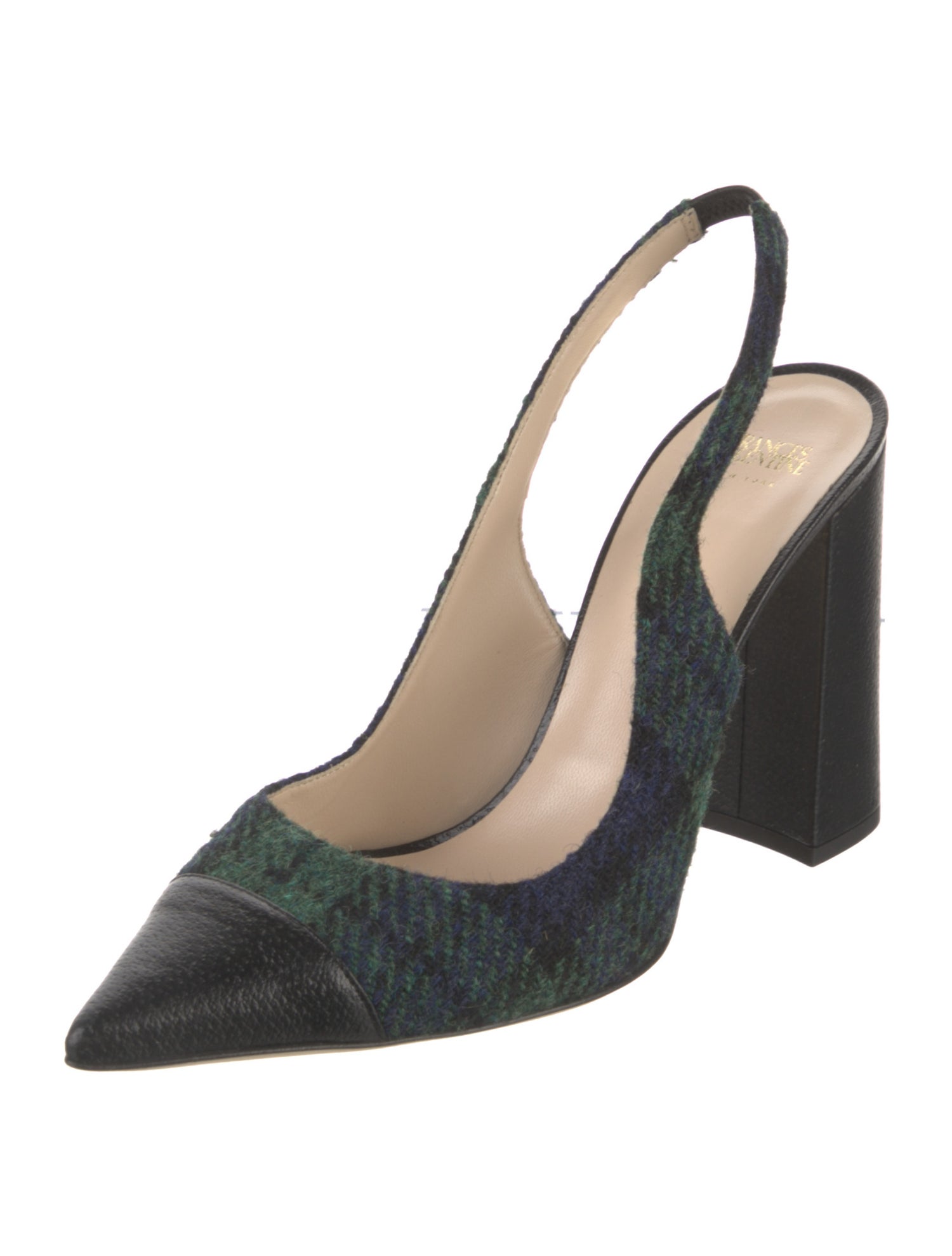 Frances Valentine Wool Leather Trim Embellishment Slingback Pumps