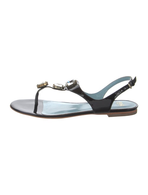 Frances Valentine Patent Leather Crystal Embellishments T-Strap Sandals