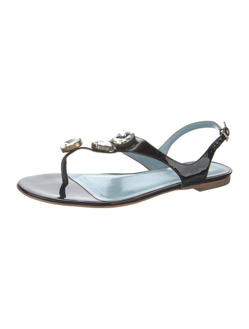 Frances Valentine Patent Leather Crystal Embellishments T-Strap Sandals