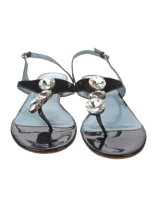 Frances Valentine Patent Leather Crystal Embellishments T-Strap Sandals