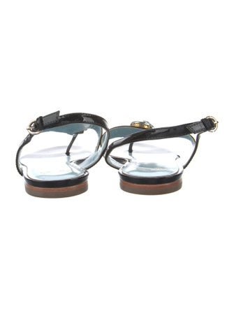 Frances Valentine Patent Leather Crystal Embellishments T-Strap Sandals