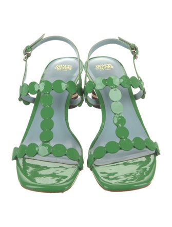 Frances Valentine Patent Leather Scalloped Accent T-Strap Sandals