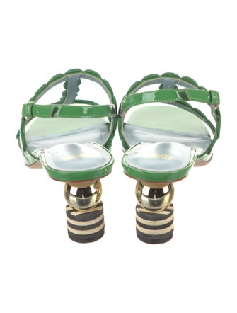 Frances Valentine Patent Leather Scalloped Accent T-Strap Sandals