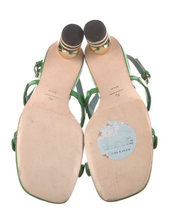 Frances Valentine Patent Leather Scalloped Accent T-Strap Sandals