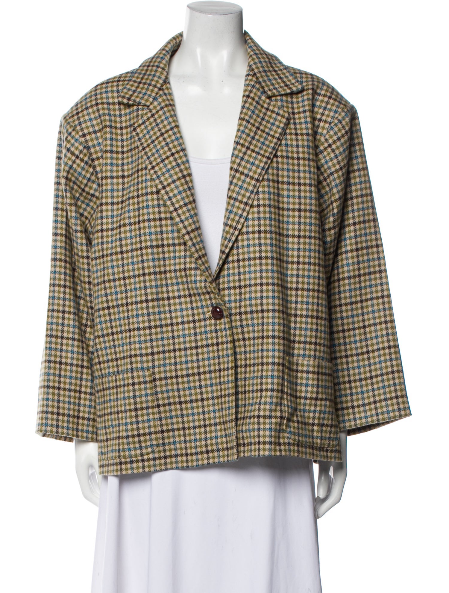 Frances Valentine Wool Plaid Print Blazer