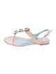 Frances Valentine Leather Crystal Embellishments T-Strap Sandals