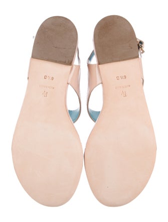 Frances Valentine Leather Crystal Embellishments T-Strap Sandals