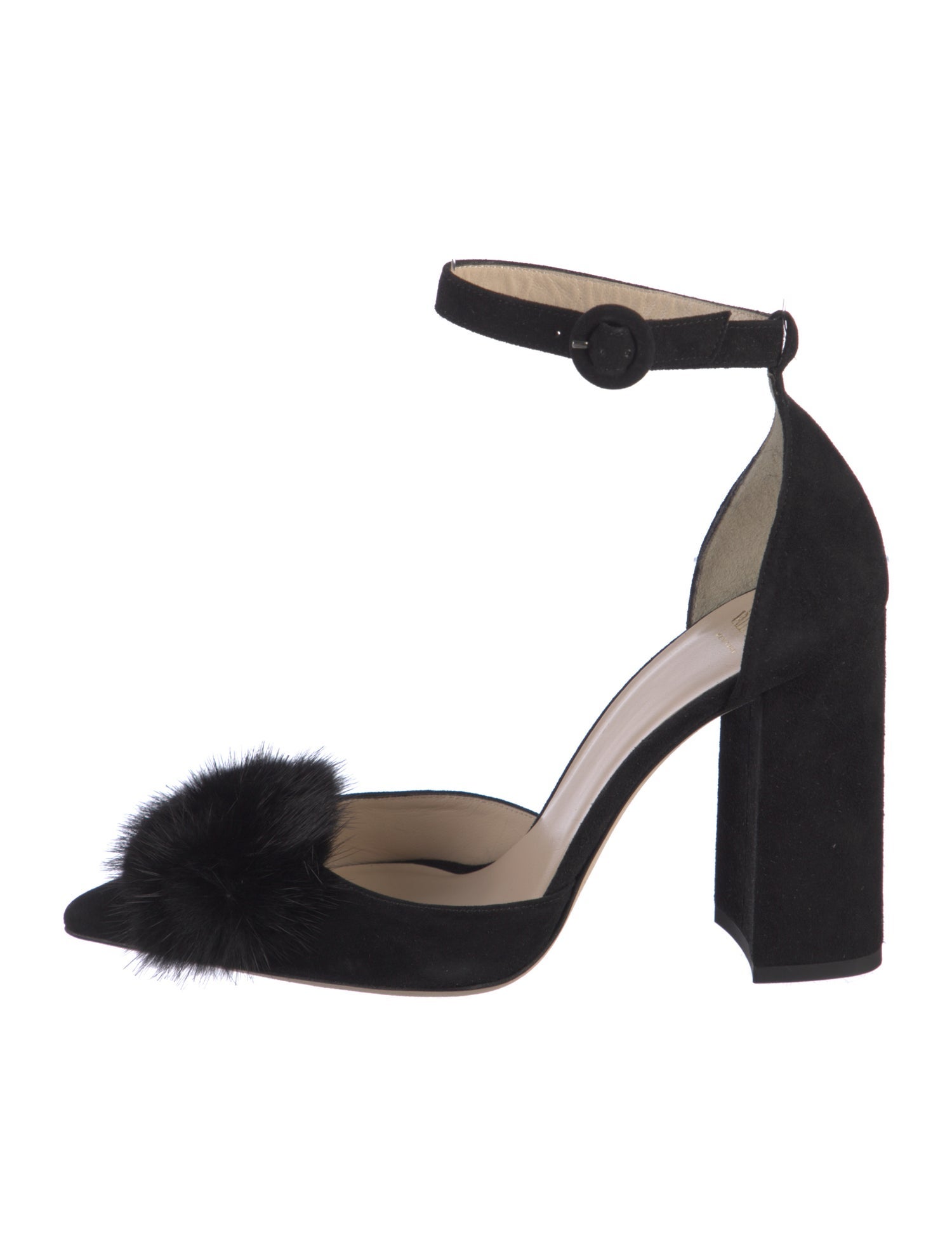 Frances Valentine Suede Fur Trim D'Orsay Pumps