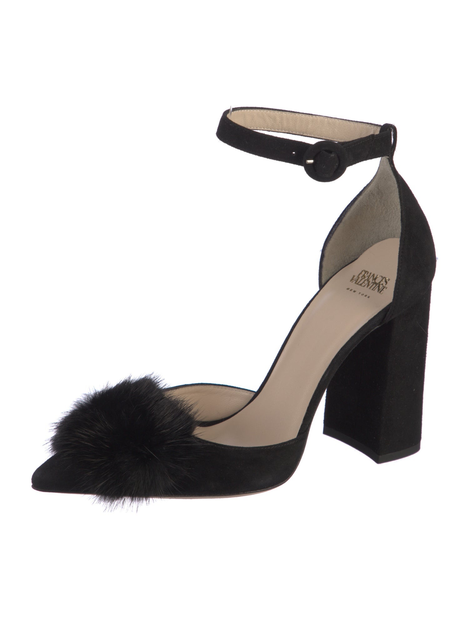 Frances Valentine Suede Fur Trim D'Orsay Pumps