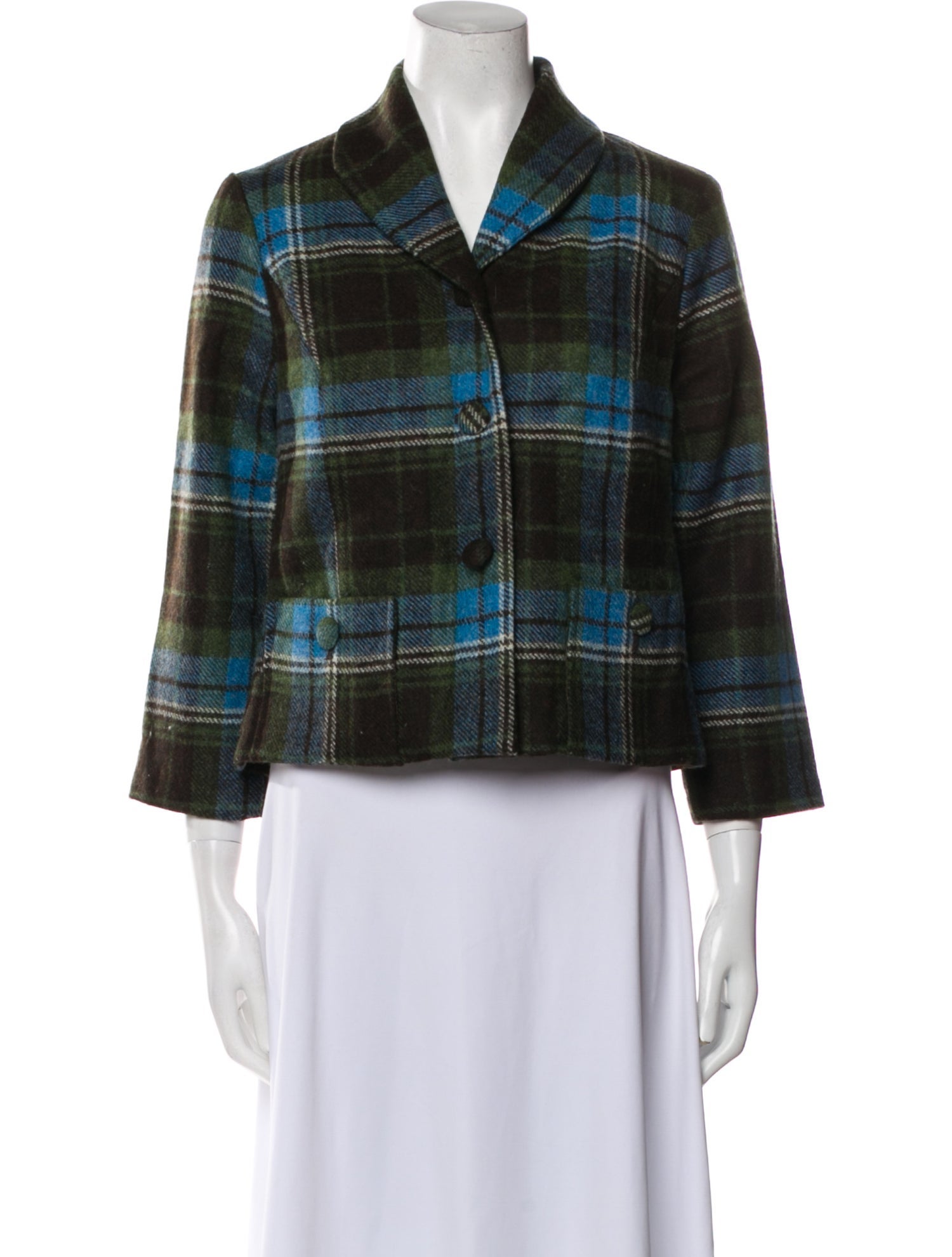 Frances Valentine Wool Plaid Print Blazer