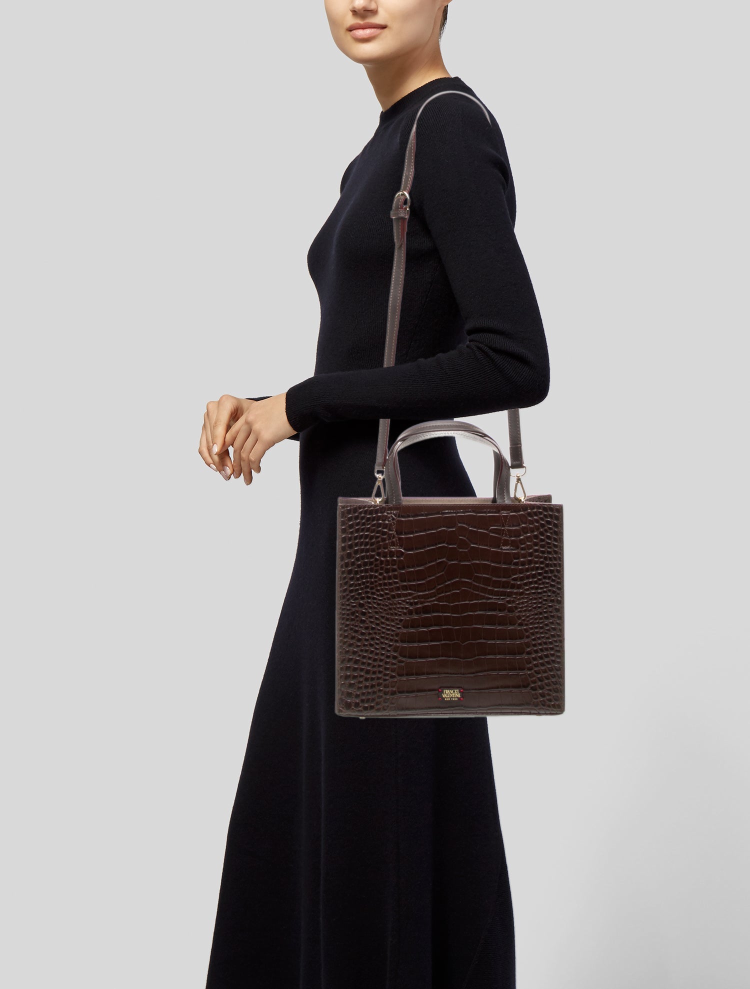 Frances Valentine Embossed Leather Top Handle Bag