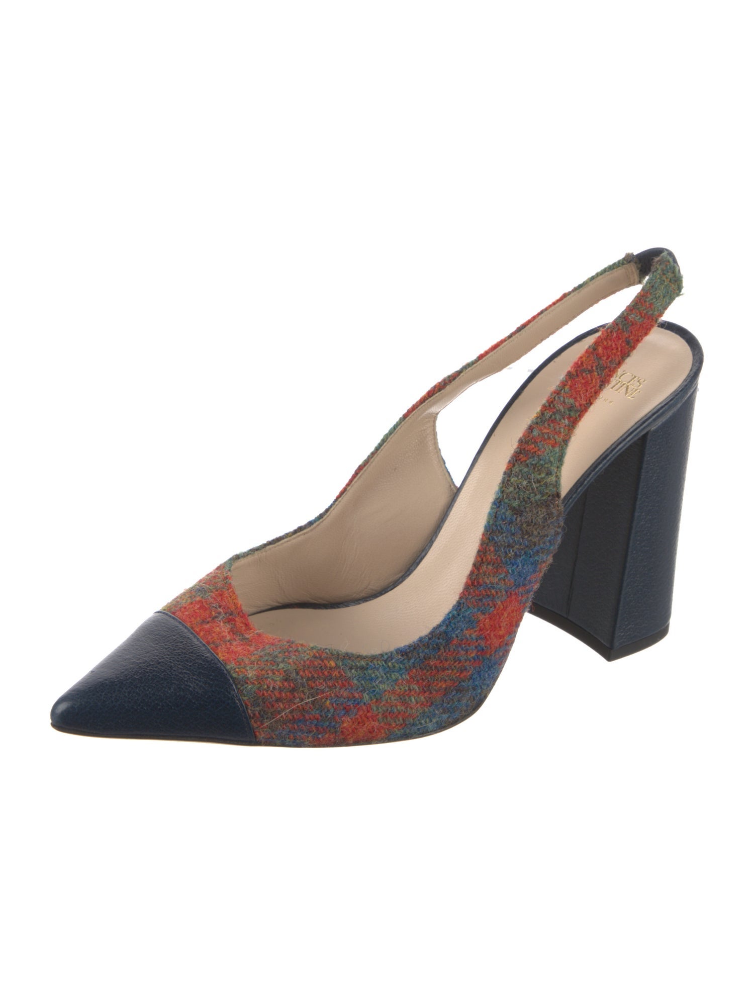 Frances Valentine Wool Tweed Pattern Slingback Pumps