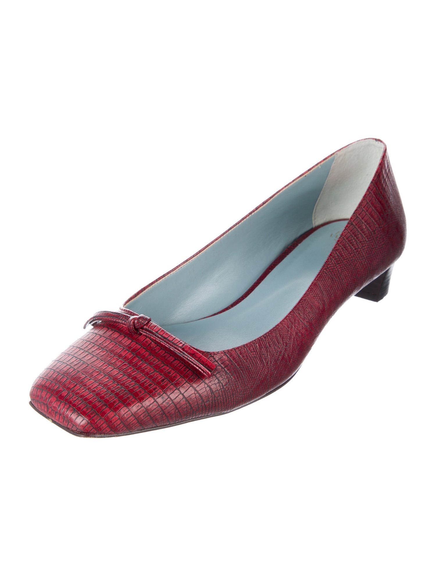 Frances Valentine Embossed Leather Bow Accents Pumps