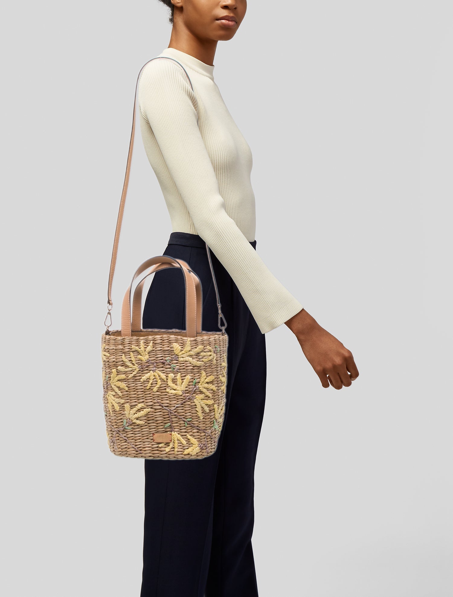 Frances Valentine Straw Bucket Bag