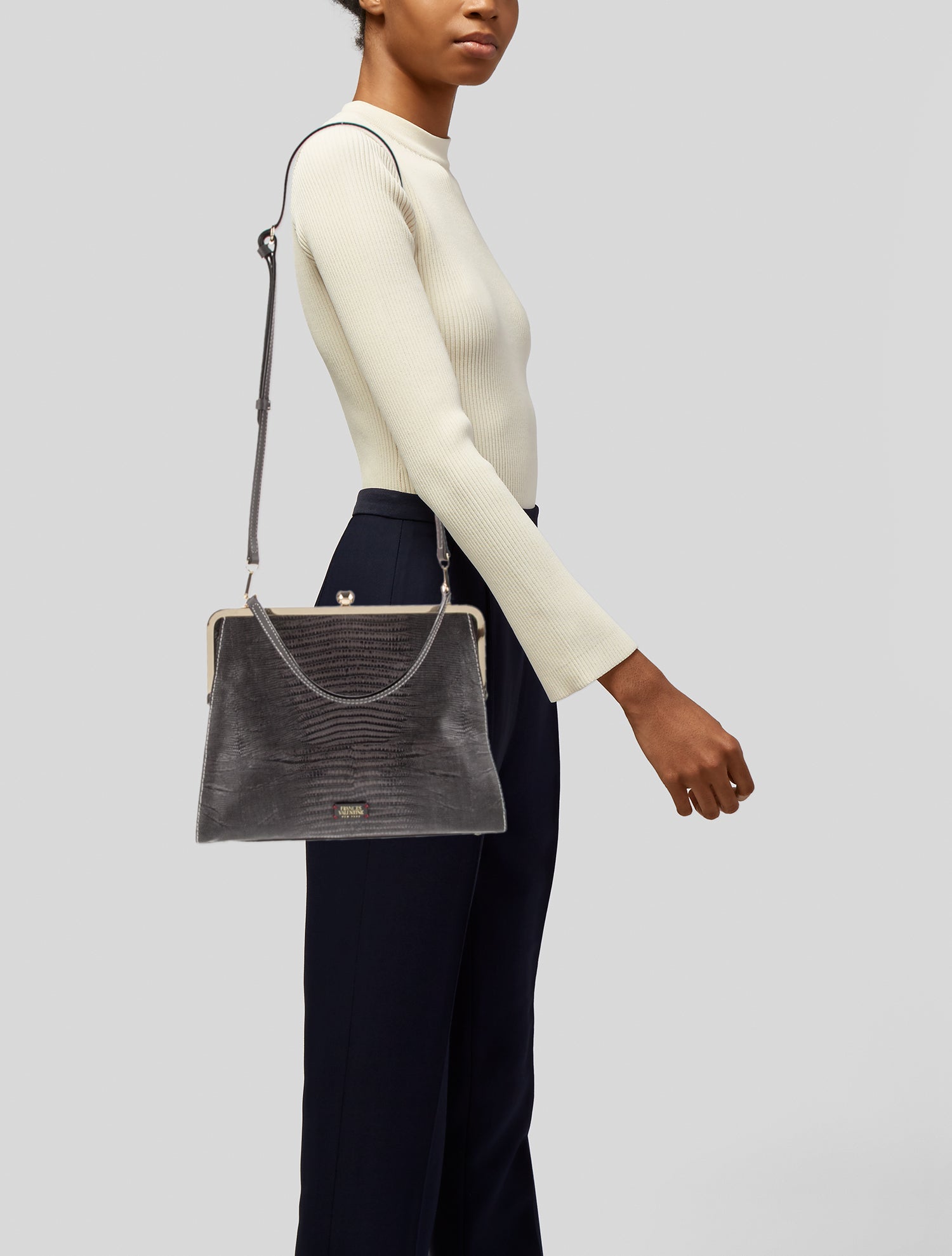 Frances Valentine Embossed Leather Top Handle Bag