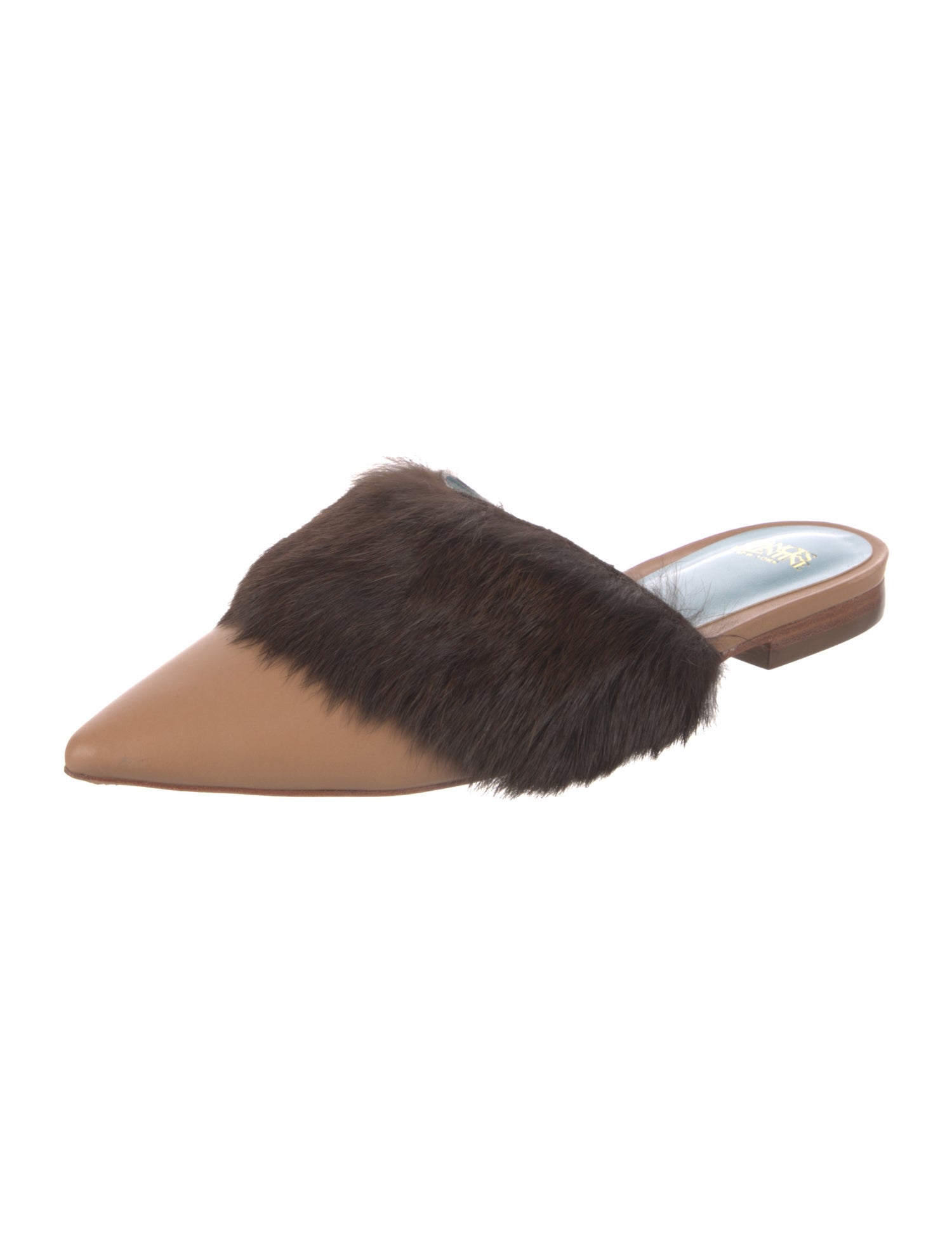 Frances Valentine Leather Fur Trim Mules