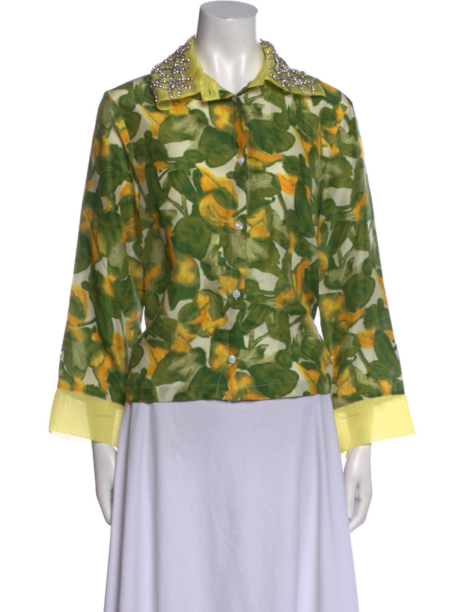 Frances Valentine Silk Printed Button-Up Top