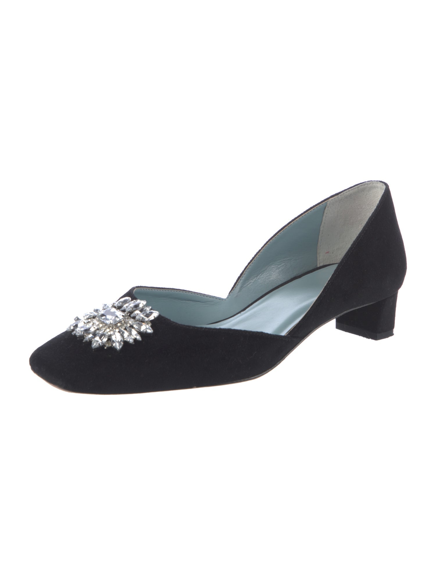 Frances Valentine Suede Crystal Embellishments D'Orsay Pumps
