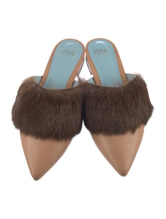 Frances Valentine Leather Fur Trim Mules