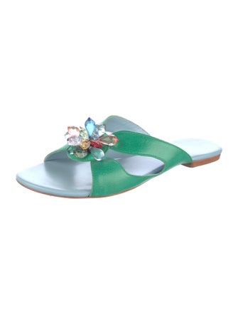 Frances Valentine Leather Floral Print Slides